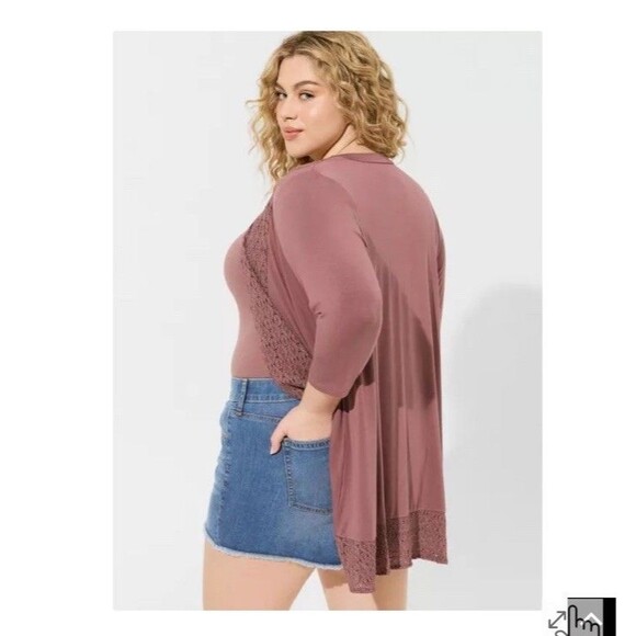 Torrid Super Soft Knit Cardigan Crochet Trim Rose Taupe 3/4 Sleeve Size 0 Large - Picture 5 of 11